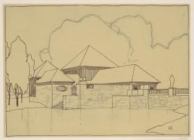 Köln, Frauenrosenhof der Deutschen Kunstausstellung, Vorentwurf, Perspektive von Westen