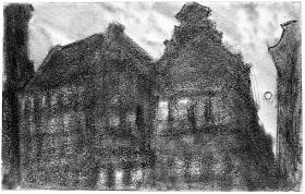 Stadthäuser bei Mondschein