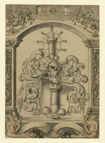 Ein Wappen mit Zinnenturm auf drei Kuppen