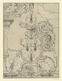Dreifaches Wappen mit Lilien und einem Eber