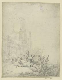 Ruinenlandschaft mit Vieherde