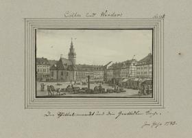 Der Spittelmarckt und der die Gertrudten Kirche. Im Jahr 1780.