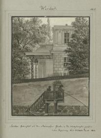 Werder. Schiklers Gartenhaus aus dem Steinerschen Garten in der Wallstraße gesehen unter Regierung Friedrich Wilhelm III. 1803