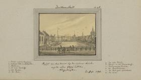 Dorotheen Stadt. Ansicht von dem Damm bey der eisernen Brücke nach den neuen Packhof, und der Burgstraße. im Jahr 1793.