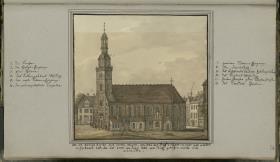 Die St. Marien Kirche mit ihrem Thurm, welchen der Graf v Sparr im Jahr 1666 wieder aufgebauet hat; da der erste im Jahr 1660 vom Blitz getroffen wurde und abbrandte.