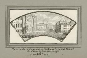 Fächer, welcher bey Gelgenheit der Huldigung König Fried: Wilh: IIten von Wilhelm Chodoweky verfeliget wurde. den 3ten October 1786.