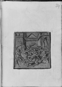 Gebetbuch des Matthäus Schwarz. Mythologische Szene auf einer quadratischen Platte