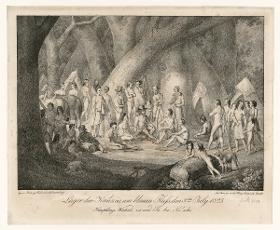 Lager der Kanzas am blauen Fluss, den 3ten July 1823. Häuptlinge Wakan_zie und Sa_ba_No_sche.