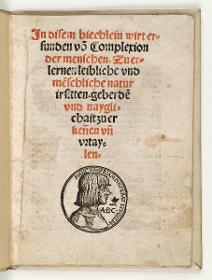 Titelblatt mit Selbstbildnis Hans Burgkmair. Complexion der Menschen. Schönsperger: Augsburg 1514