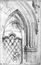 Gotisches Portal mit eisenbeschlagener Tür, Profildetails