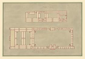 Sankt Petersburg, L'Hôpital des Chevaliers Gardes, Militärkrankenhaus, zwei Grundrisse von Haupt- und Nebengebäude