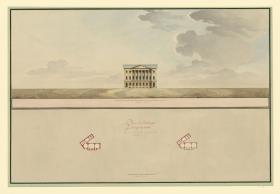 Sankt Petersburg, Le Dépot des Cartes [?], Magazin, Aufriss Hauptfront und zwei Grundrisse