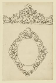 Goldschmiedeentwurf, stehendes Randornament, Kartusche