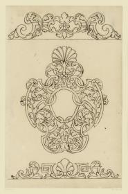 Goldschmiedeentwurf, Kartusche, oben und unten Randornament