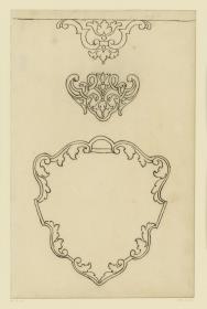 Goldschmiedeentwurf, Randornament, Beschlag, Kartusche