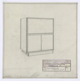 Schreibschrank, Vorderansicht, Auftrag Büthmann (Möbelentwürfe, Körpermöbel, Schränke)
