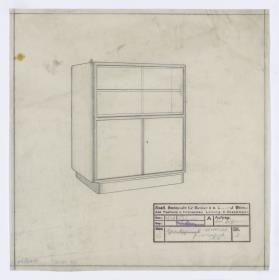 Schreibschrank, Hinteransicht, Auftrag Büthmann (Möbelentwürfe, Körpermöbel, Schränke)