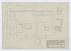 Herrenzimmer, Grundriss, Auftrag Götsch, Musikheim (Möbelentwürfe, Wohnräume)