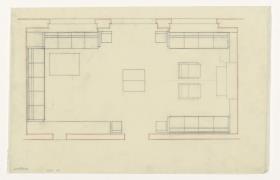 Wohn- und Esszimmer, Grundriss, Auftrag Götsch, Musikheim (Möbelentwürfe, Wohnräume)