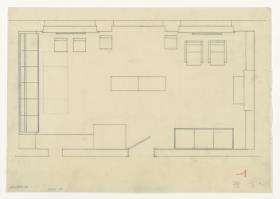 Wohn- und Esszimmer, Grundriss Variante, Auftrag Götsch, Musikheim (Möbelentwürfe, Wohnräume)