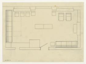 Wohn- und Esszimmer, Grundriss Variante, Auftrag Götsch, Musikheim (Möbelentwürfe, Wohnräume)