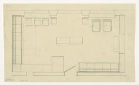 Wohn- und Esszimmer, Grundriss Variante, Auftrag Götsch, Musikheim (Möbelentwürfe, Wohnräume)
