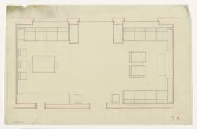 Wohn- und Esszimmer, Grundriss Variante, Auftrag Götsch, Musikheim (Möbelentwürfe, Wohnräume)