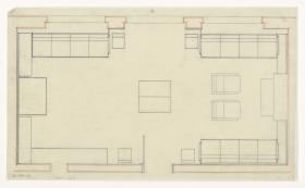 Wohn- und Esszimmer, Grundriss Variante, Auftrag Götsch, Musikheim (Möbelentwürfe, Wohnräume)