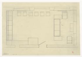 Wohn- und Esszimmer, Grundriss Variante, Nr. 2, Auftrag Götsch, Musikheim (Möbelentwürfe, Wohnräume)