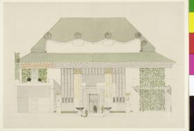 Berlin, Projekt Secessionsgebäude, Skizzenblatt mit Aufriss der Nordfassade