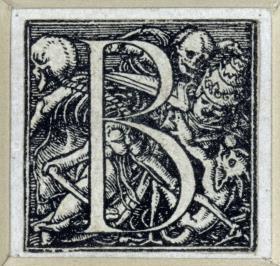 Initiale zu einem lateinischen Majuskel-Alphabet (sog. "Todesalphabet"): B