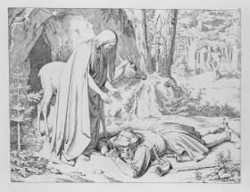 Siegfried findet die als todt beweinte Genovefa wieder. Blatt 12 zu "Bilder zu Tiecks Genovefa von J. Führich"