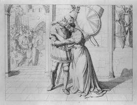 Siegfried nimmt Abschied von Genovefa. Blatt 4 zu "Bilder zu Tiecks Genovefa von J. Führich"
