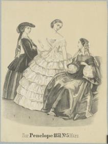Penelope März 1857: drei Damen in Besuchs-, Ball- und Haustoiletten