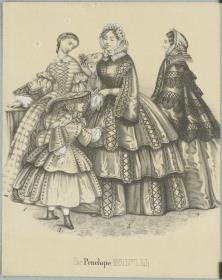 Penelope Juli 1857: drei Damen und ein Mädchen in Haus-, Besuchs- und Promenadentoiletten
