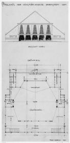 Darmstadt, provisorischer Theaterbau, Spielhaus für die Ausstellung, Aufriss und Grundriss