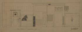 Darmstadt, Wohnhaus Olbrich, erstes Obergeschoss, Wohnzimmer, Aufrisse der Nord und Ostwand