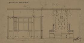 Darmstadt, Wohnhaus Olbrich, erstes Obergeschoss, Schlafzimmer, Aufrisse der Süd und Westwand