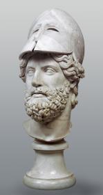 Kopf mit korinthischem Helm von einer Porträtherme (Strategenporträt)