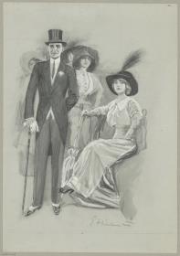 Damen und Herr in eleganter Kleidung