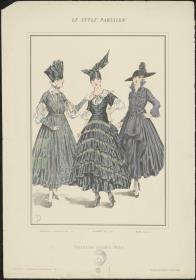 Le Style Parisien: Nachmittagskleider von Martial & Armand, Redfern und Maison Beer, rückseitig Strohhüte mit Bändern von Pouyanne und Camille Roger