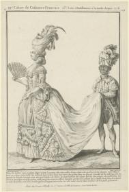 Gallerie des Modes et du Costume Français: Dame de qualité à qui un jeune nègre porte la queue. T.109