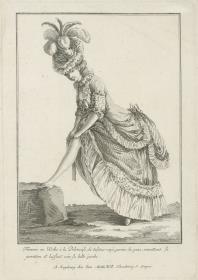 Gallerie des Modes et Costumes Français: Femme en Robe à la Polonaise de tafetas. G.37