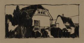 Darmstadt, Wohnhaus Olbrich, Perspektive von Nordwesten, rechts das Haus Keller