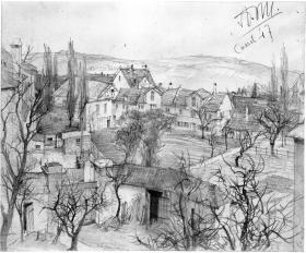 Blick auf Häuser und Gärten in Kassel