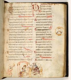 Psalterium und Breviarum graeco-latinum: Textseite mit Brustbild Christi, Einsetzung des Abendmahls, links der weissagende David
