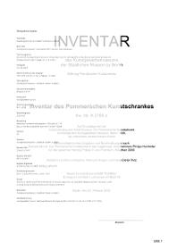 Inventar des Kunstgewerbemuseums der Staatlichen Museen zu Berlin Stiftung Preußischer Kulturbesitz Inventar des Pommerschen Kunstschrankes Inv. Nr. K 2780 a