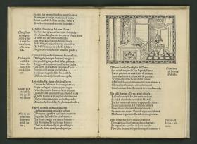Giuliano de' Medici vor einem Altar der Citarea, aus: Angelo Poliziano, La Giostra di Giuliano de Medici und La fabula di Orfeo (Piero Pacini da Pescia, Florenz 1513)