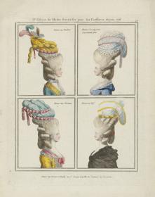 Gallerie des Modes et du Costume Français: Bonnet aux Bouillons, Bonnet à la paysanne d'un nouveau gout, Bonnet au Pouf. C.13