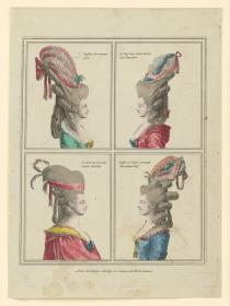 Gallerie des Modes et du Costume Français: Coiffure d'un nouveau gout, Le Pouf avec quatre boucles à Chanceliere, Le Herisson avec trois boucles détachées. B.9